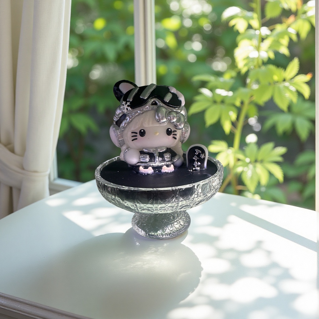Hello Kitty银黑配色滑雪造型手办水晶底座款