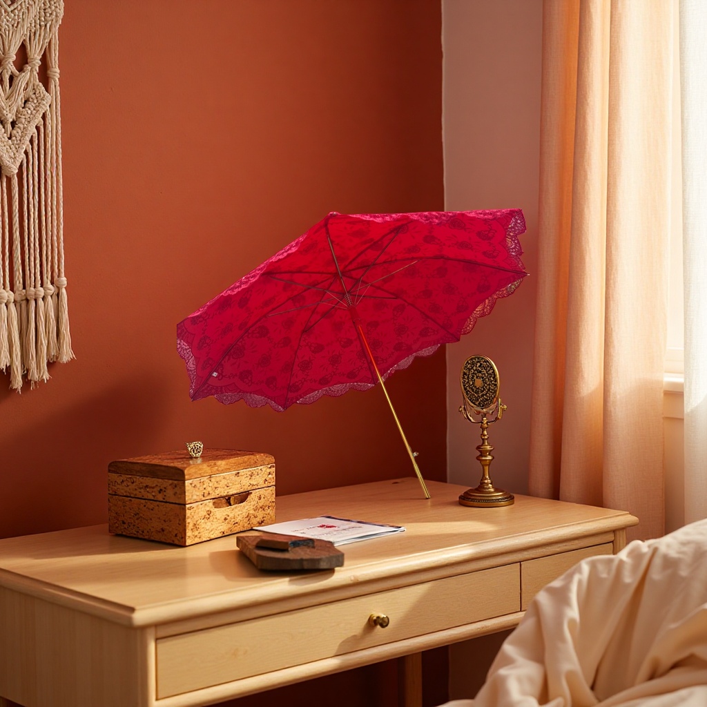 Red lace embroidered all-weather umbrella, waterproof, sun-proof, lightweight and foldable, specially designed for ladies Application Scenario