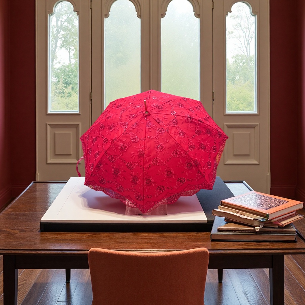 Red lace embroidered umbrella for both weather and rain, waterproof, sun-proof, lightweight and foldable, a special umbrella for women