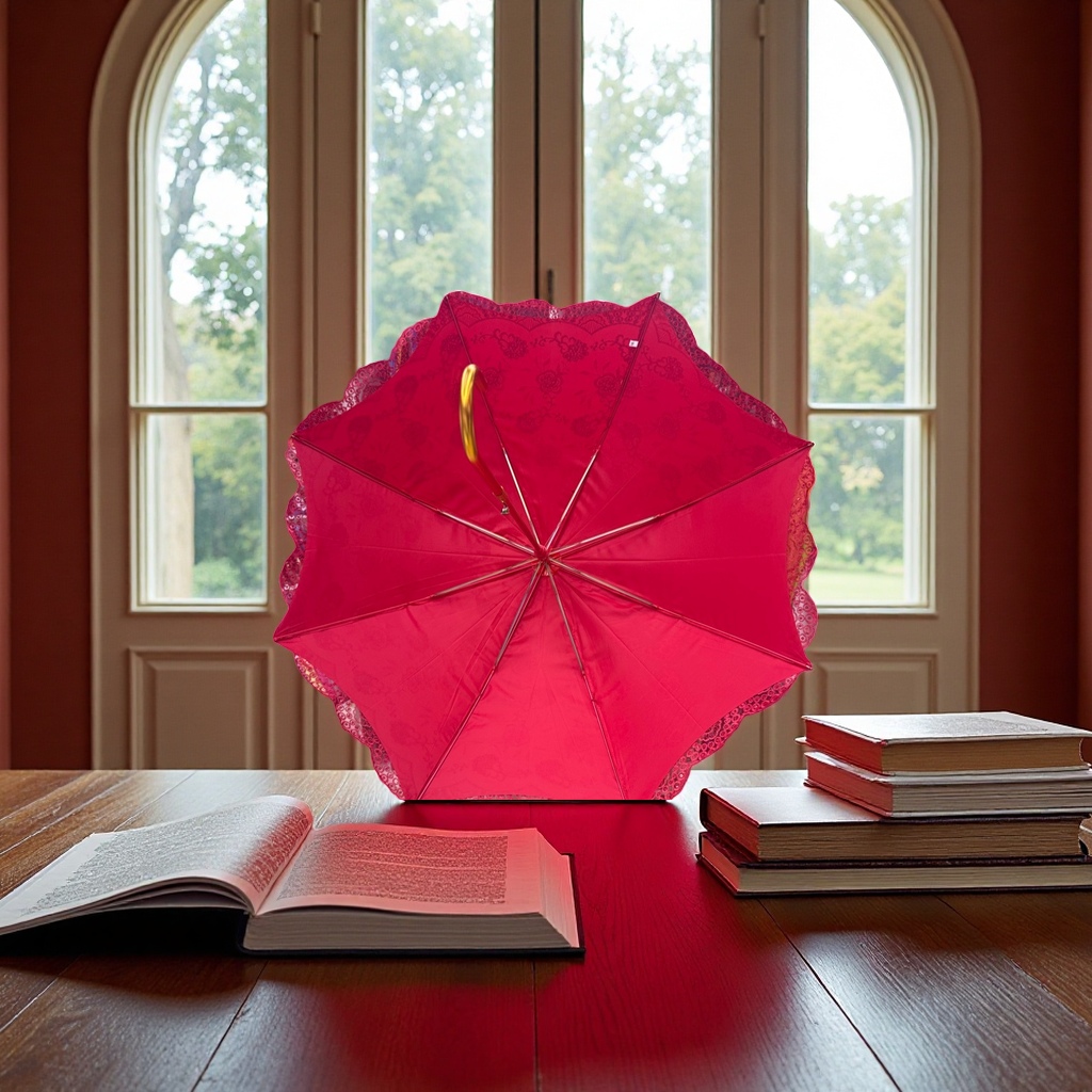 Red lace embroidered umbrella for both weather and rain, waterproof, sun-proof, lightweight and foldable, a special umbrella for women Specification image