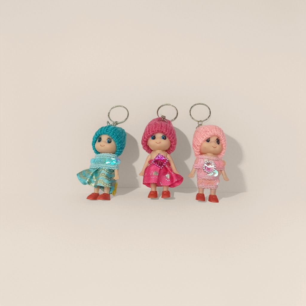 Three colorful crochet hat doll keychains, hand-woven woolen pendants, cute and adorable items