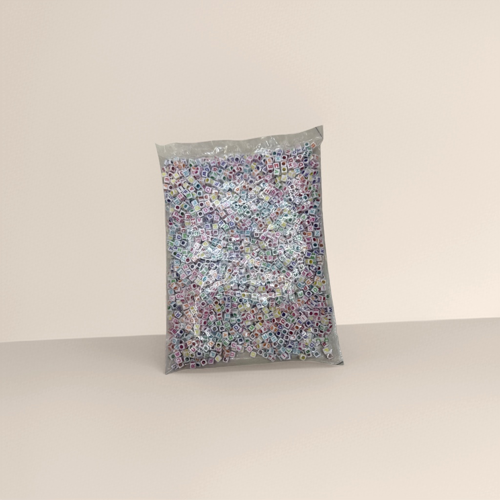 DIY handcrafted beading material with colorful letter square beads in transparent plastic bags Specification image