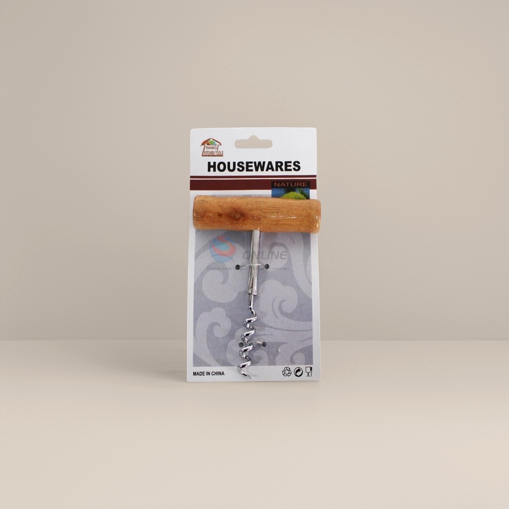 木质手柄螺旋开瓶器 开瓶省力 不锈钢材质 家用厨房酒具