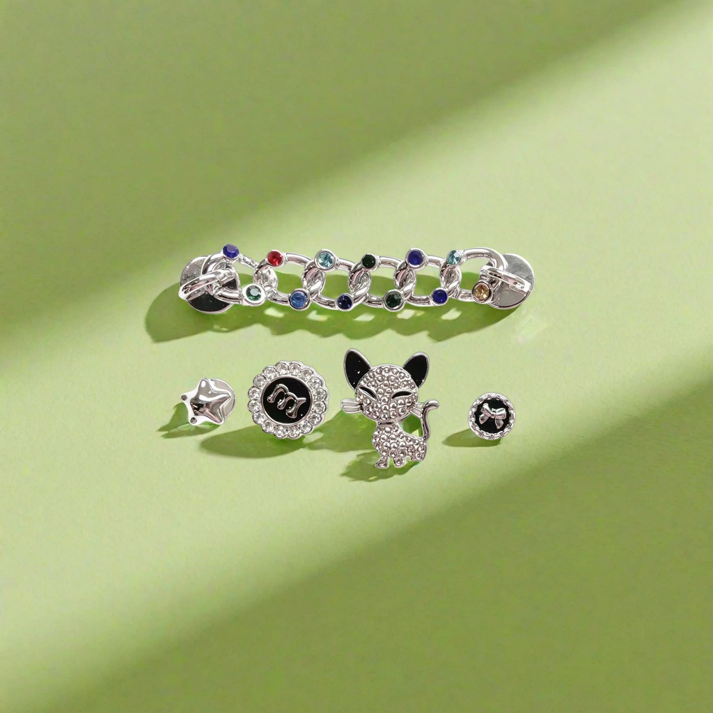 彩色宝石链条手链 镶钻猫咪饰品配件