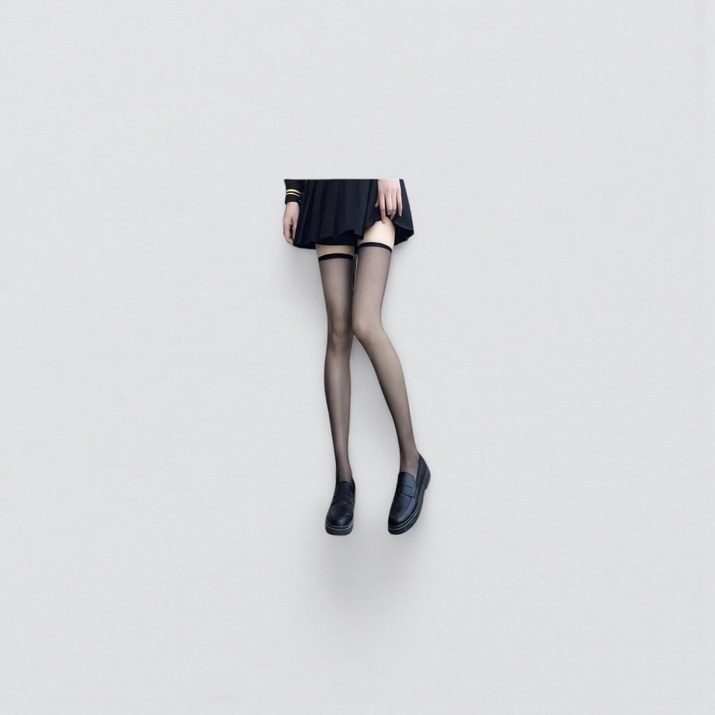 Black transparent thigh-high socks, slimming, elastic and breathable for women Specification image