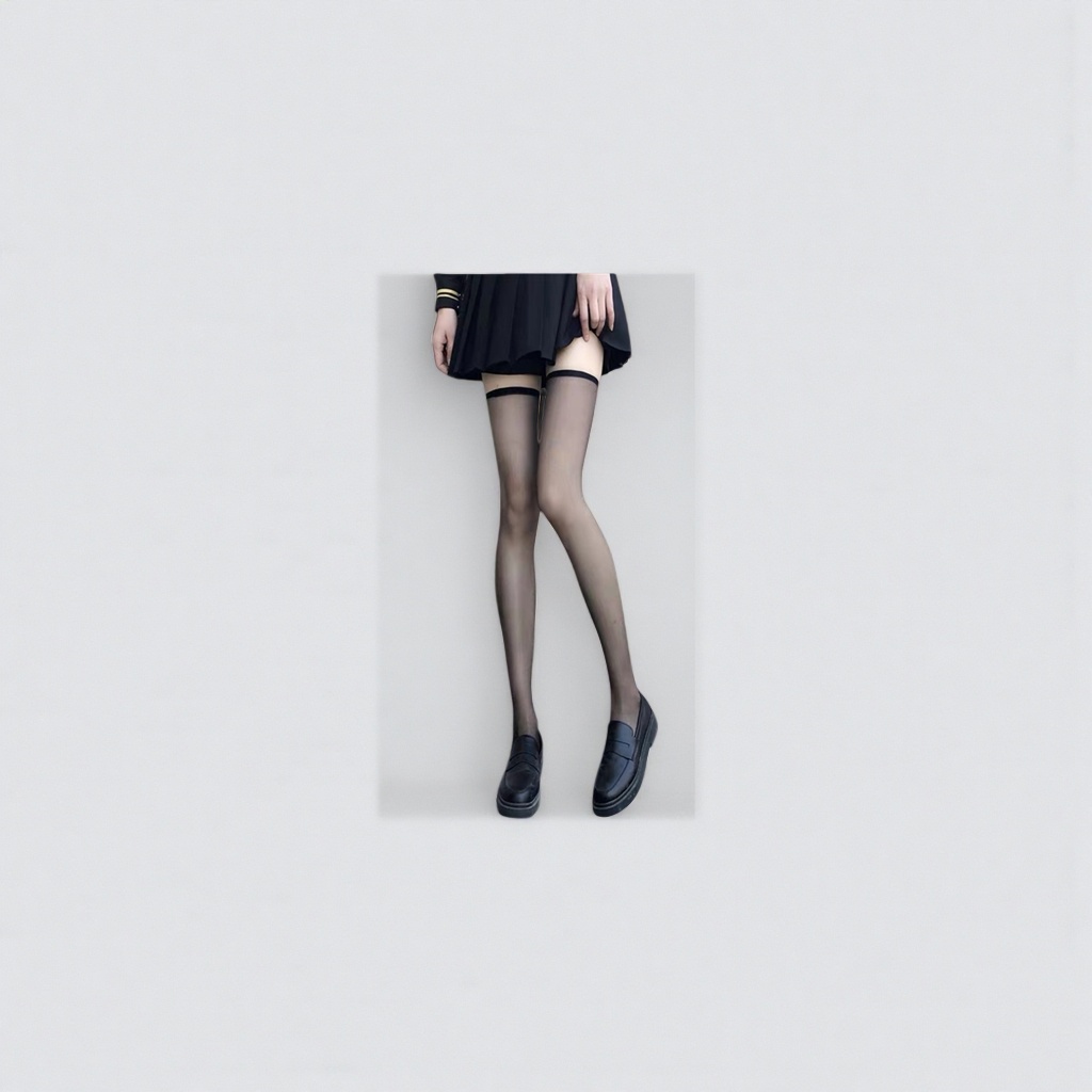 Black transparent thigh-high socks, slimming, elastic and breathable for women