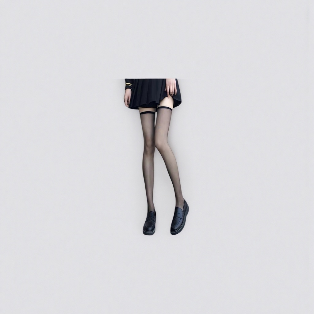 Black transparent thigh-high socks, slimming, elastic and breathable for women details Picture