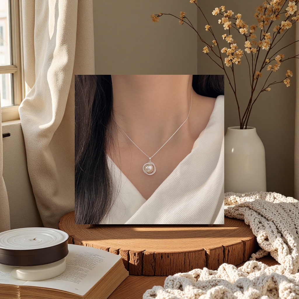 The silver pearl pendant necklace is a fashionable, simple and versatile accessory for women Application Scenario