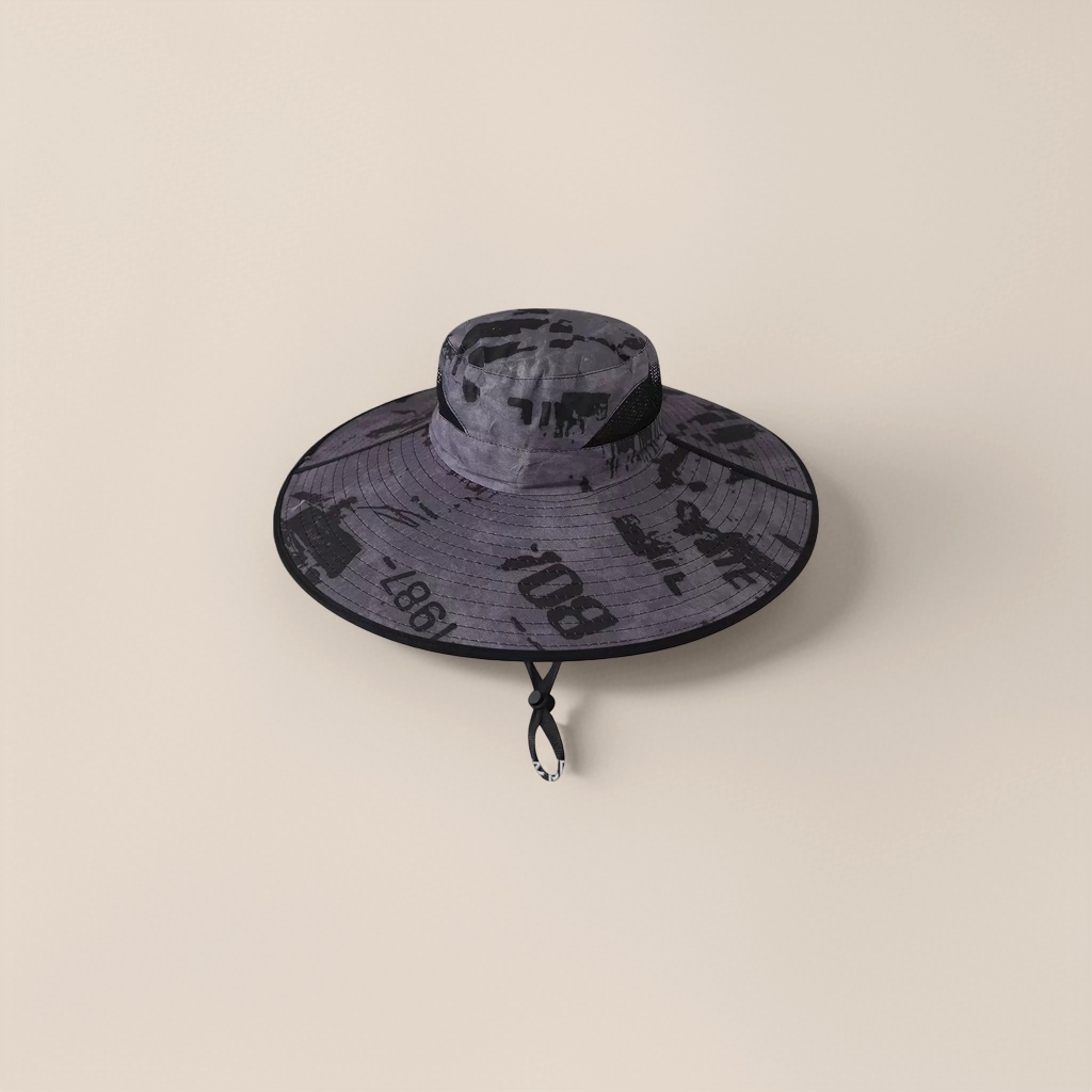 Grey camouflage wide-brimmed hat, a unisex outdoor casual hat for sun protection and shade Specification image