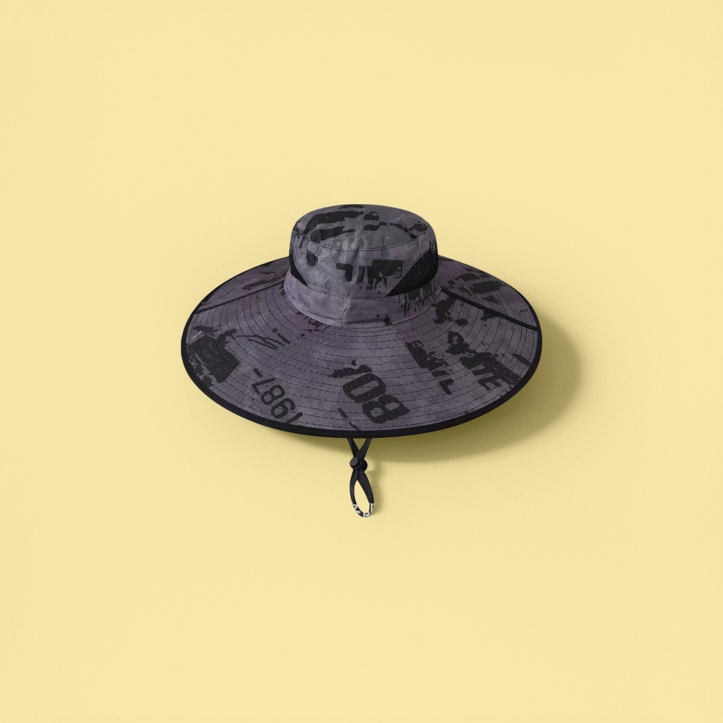 Grey camouflage wide-brimmed hat, a unisex outdoor casual hat for sun protection and shade details Picture
