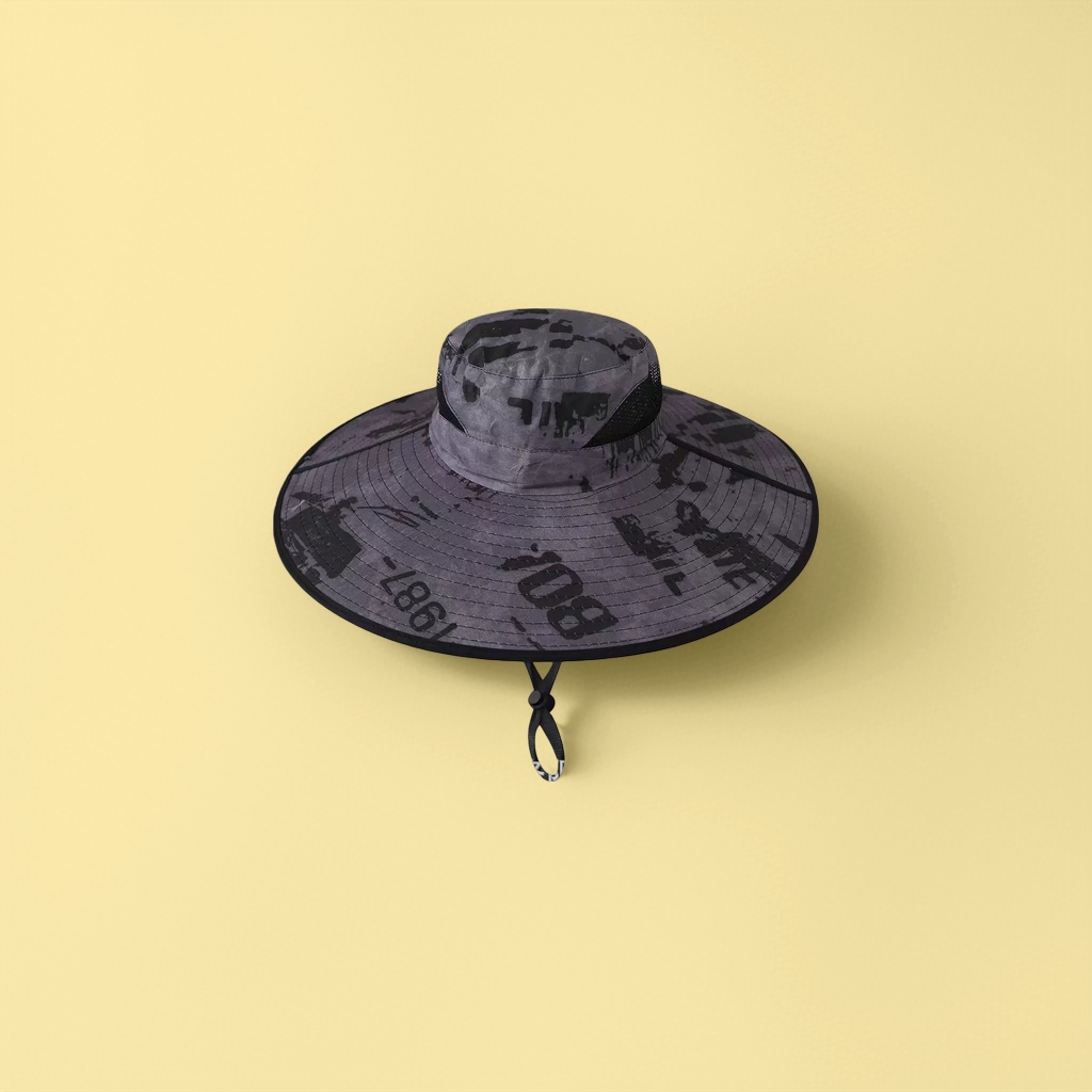 Grey camouflage wide-brimmed hat, a unisex outdoor casual hat for sun protection and shade
