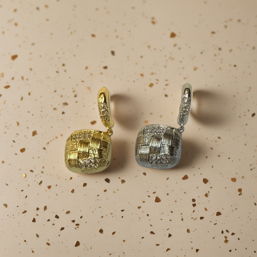 Gold and silver woven texture earrings with fashionable and light luxury geometric design