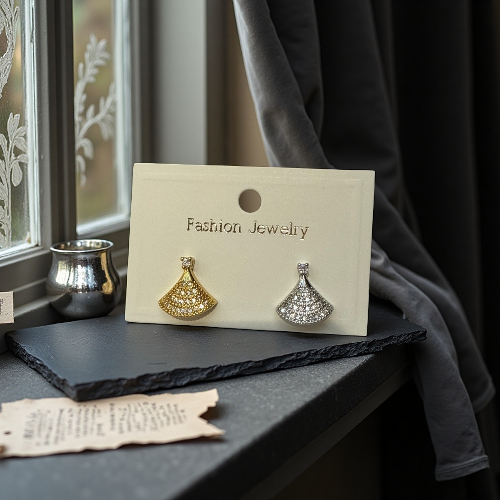 المروحة الذهبية الفضية المقوحة الممسمار خلفية العلامة البيضاء Fashion Jewelry Application Scenario