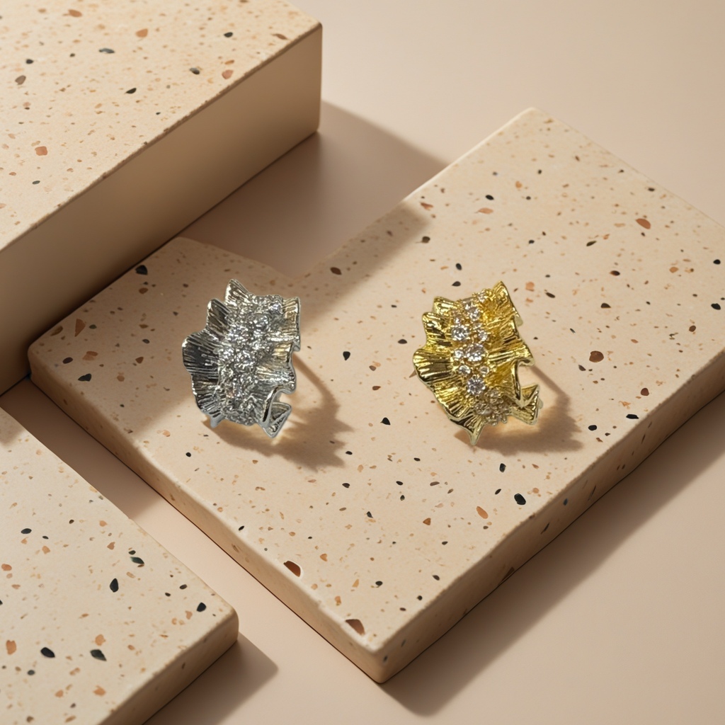 Gold and silver leaf-shaped diamond-encrusted stud earrings Application Scenario