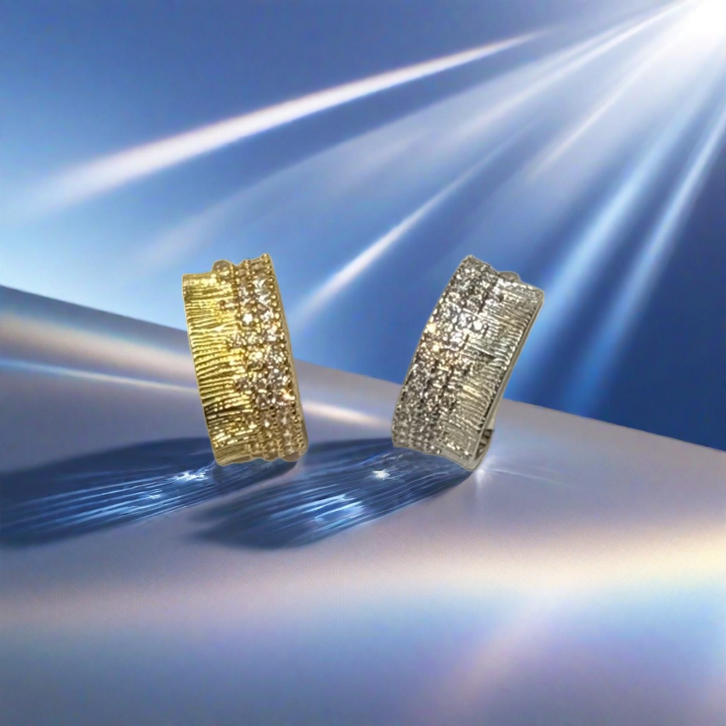 A fashionable two-color women's ring set with gold and silver diamonds in a delicate gift box A fashionable two-color women's ring set with gold and silver diamonds in a delicate gift box