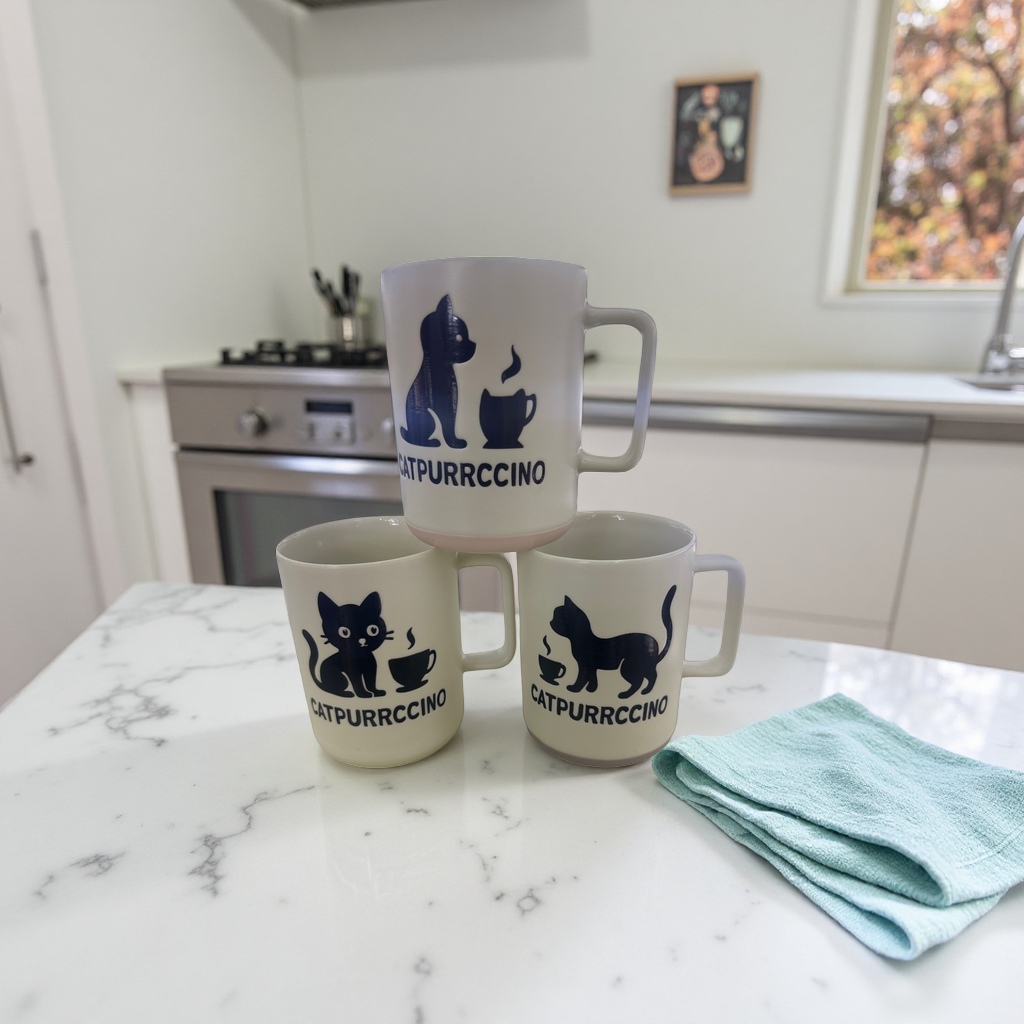 三只猫图案白色马克杯咖啡杯