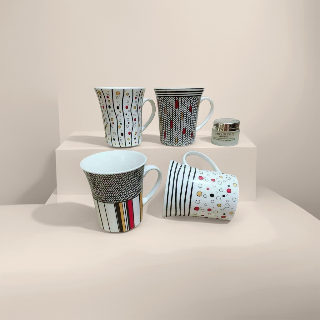 四只装花纹陶瓷马克杯 家用简约咖啡杯 茶杯水杯