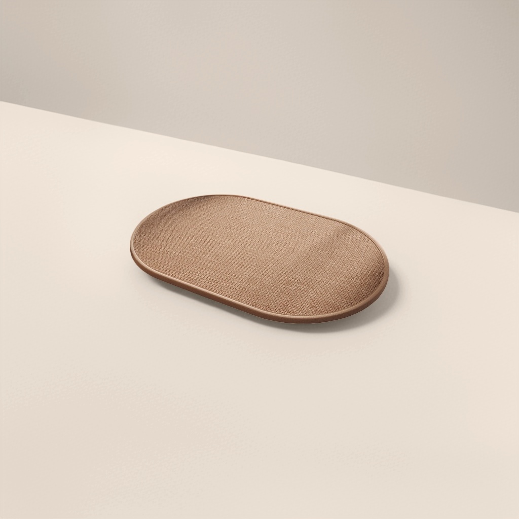 Beige rattan woven oval floor mat for anti-slip and water-absorbing home decoration in living room, bedroom and balcony