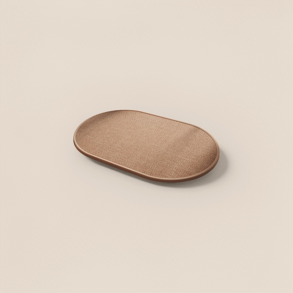 Beige rattan woven oval floor mat for anti-slip and water-absorbing home decoration in living room, bedroom and balcony details Picture
