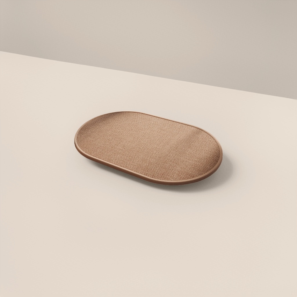 Beige rattan woven oval floor mat for anti-slip and water-absorbing home decoration in living room, bedroom and balcony Application Scenario