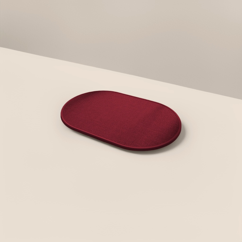 Red oval-shaped floor mat for anti-slip and water-absorbing at the entrance, bathroom, kitchen and household use