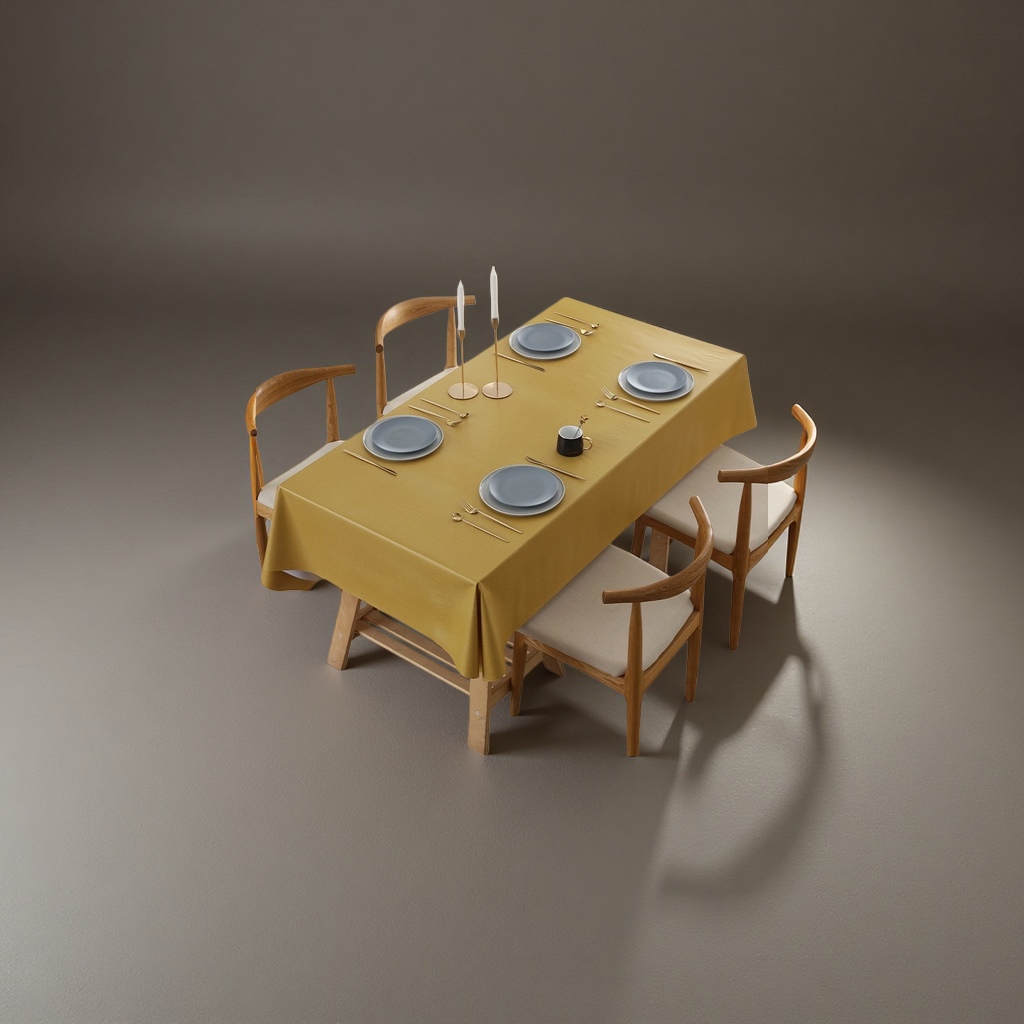 黄色桌布餐桌套装含餐具椅具