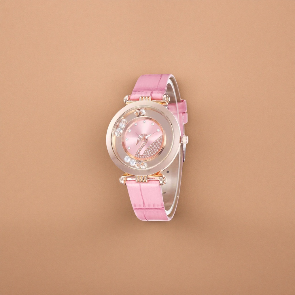 The pink strap and rose gold case ladies' quartz watch is simple, fashionable and light luxury details Picture