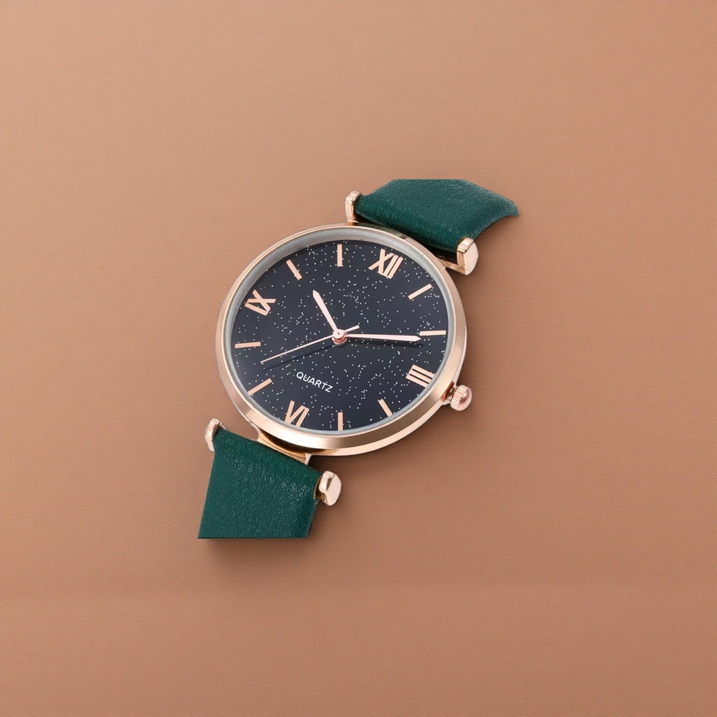 ساعة خضراء مع إطارات ذهبية وساعة نجمة سوداء Specification image