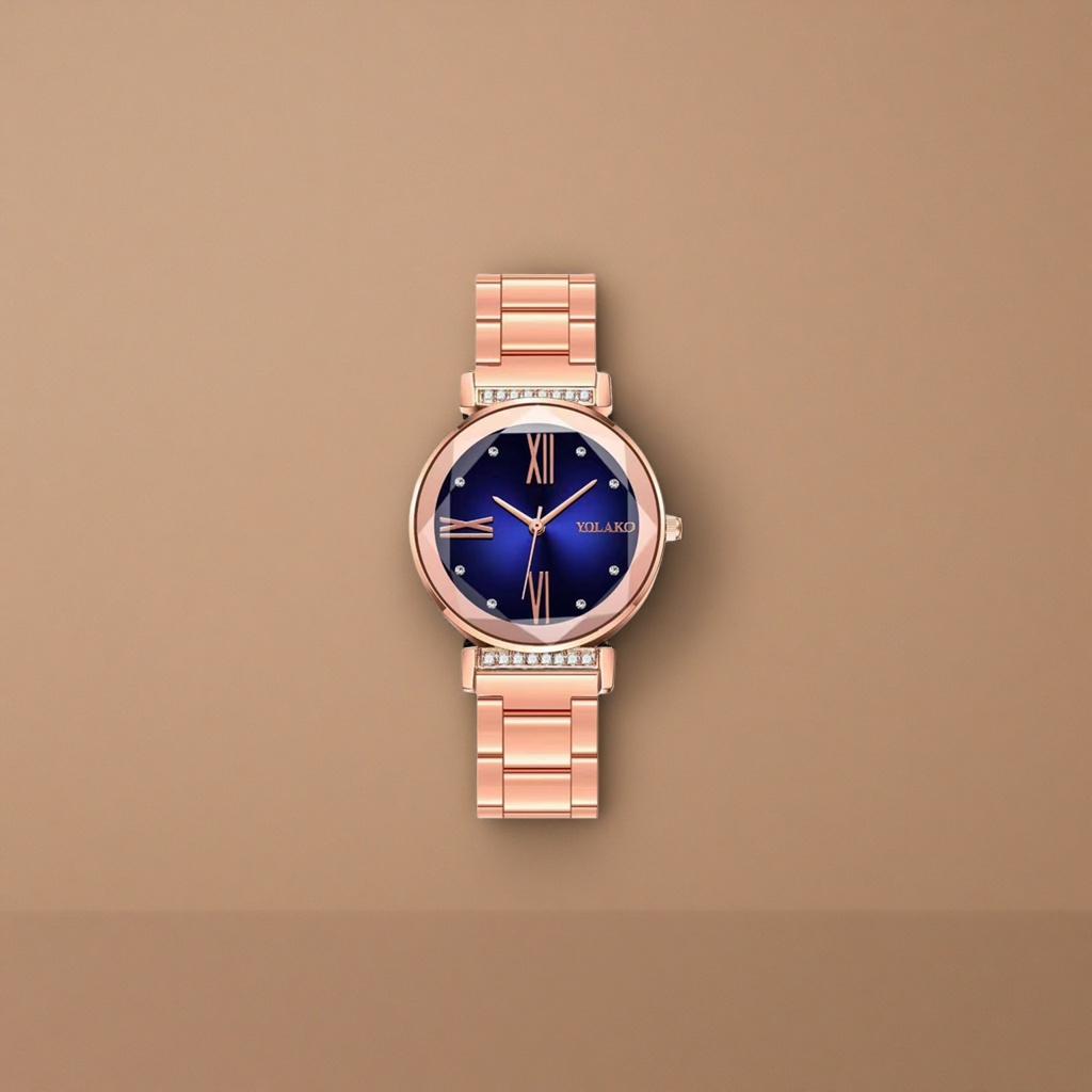 ساعة الورود الذهبية مع ساعة كوارتينغ الزرقاء Specification image