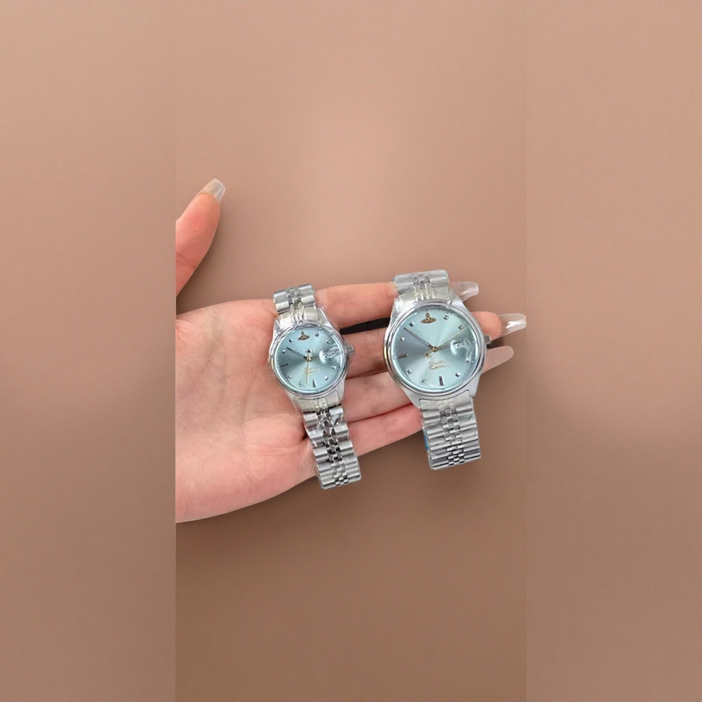 The silver watch set is suitable for both men and women, with a stainless steel strap that is fashionable, simple and business-to-casual details Picture