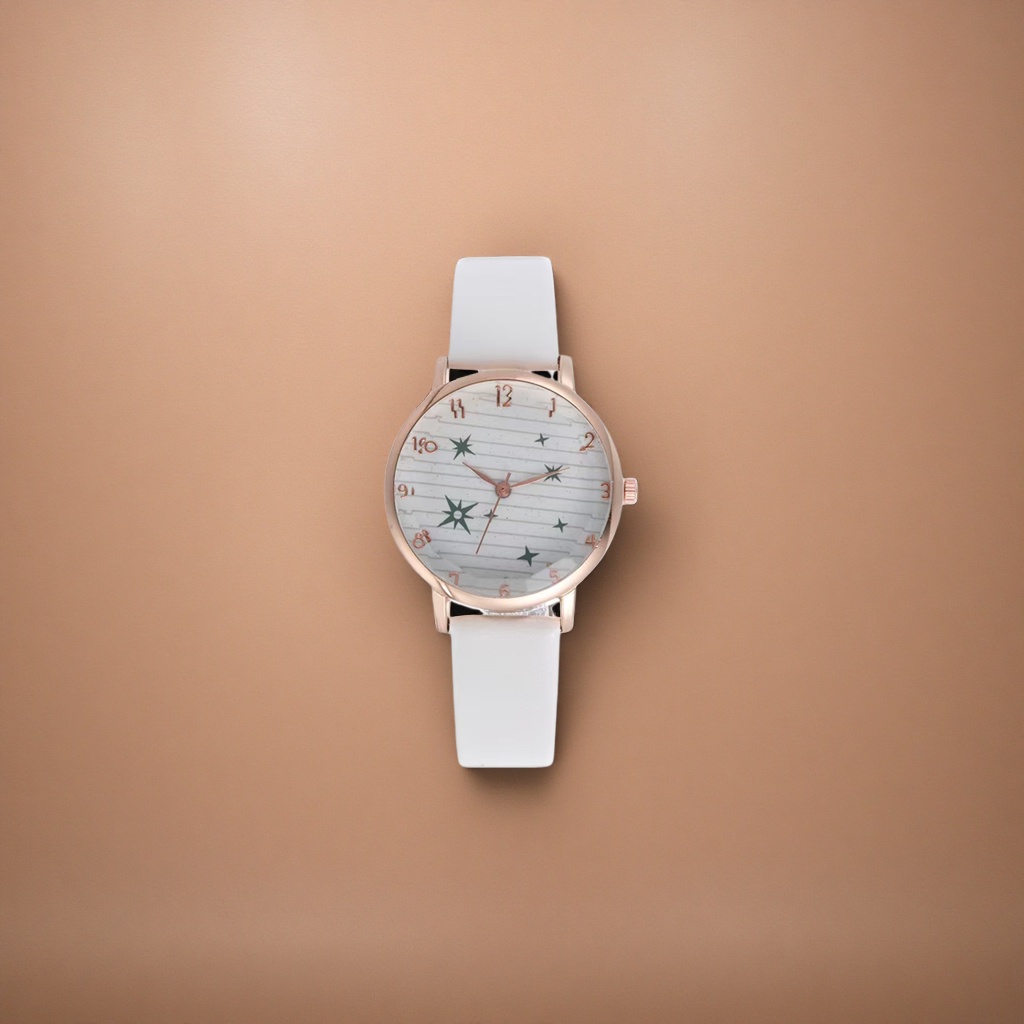 Белые часы с розовым золотом на корпусе дамы с кварцевыми часами Specification image
