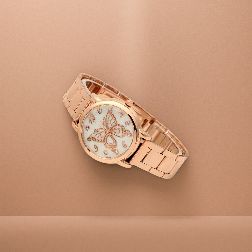 Rose gold butterfly ladies' watch, a simple and fashionable quartz watch