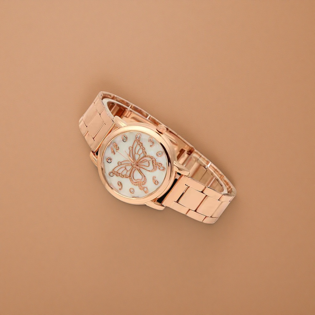 Rose gold butterfly ladies' watch, a simple and fashionable quartz watch details Picture