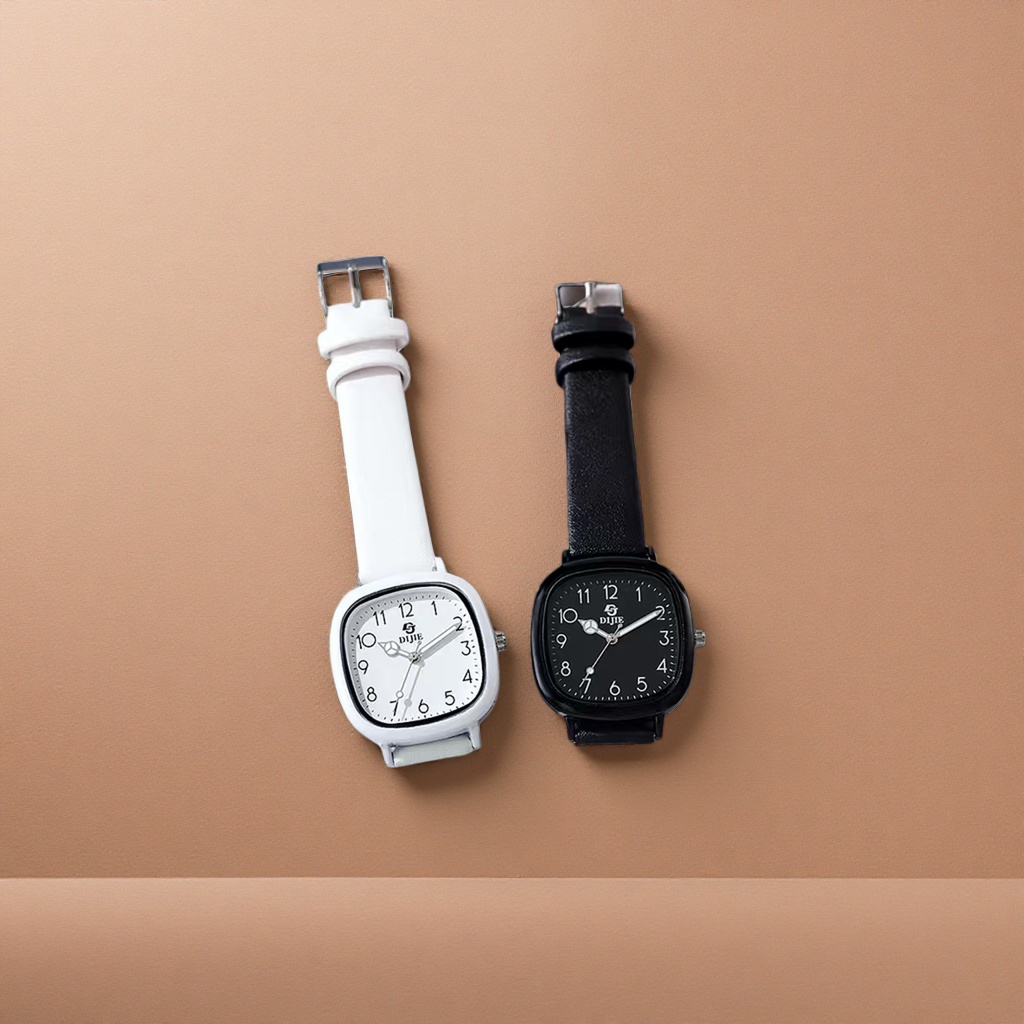 A white strap watch and a black strap watch keyboard pose display