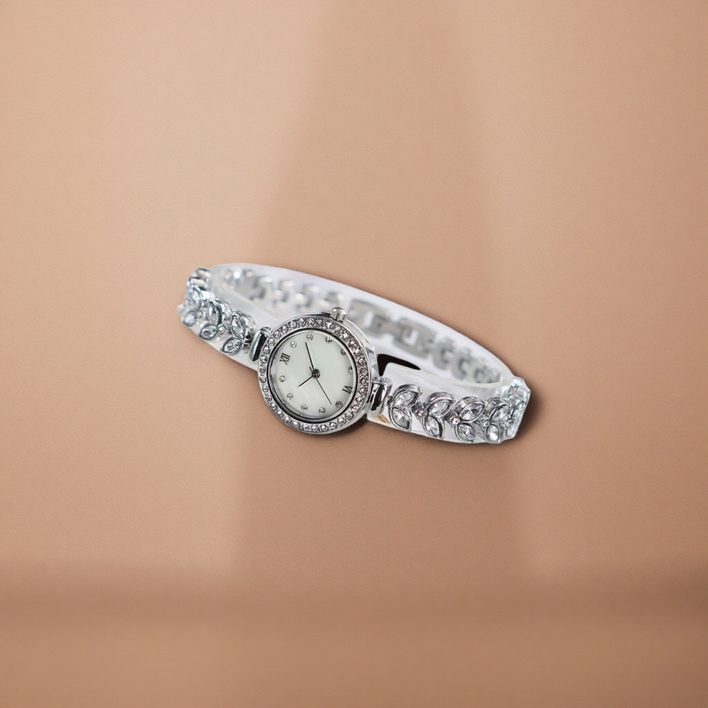 Серебряные часы с бриллиантовым браслетом, дорогие часы дамы details Picture