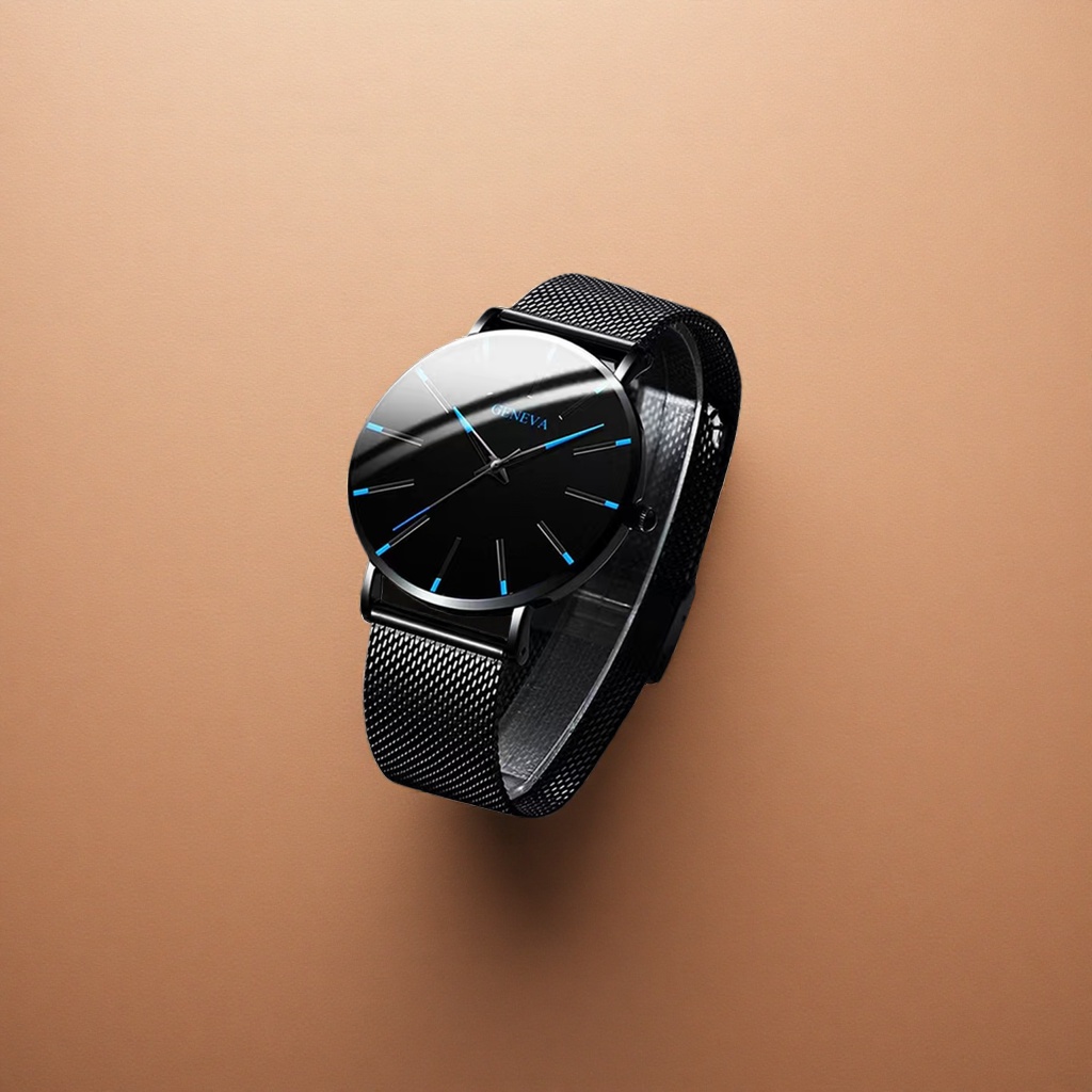 Black dial men's quartz watch, a simple business and casual wristwatch details Picture