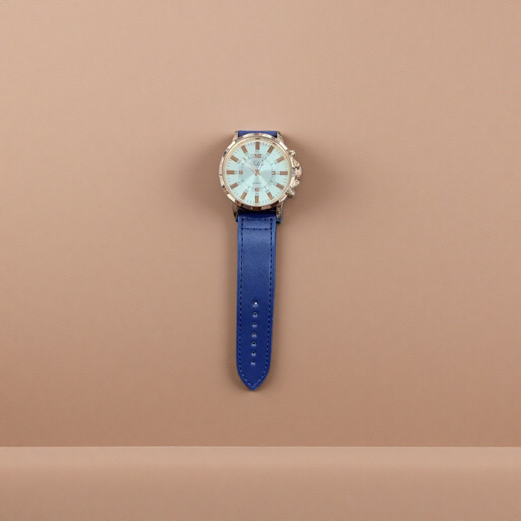 Quartz ladies' watch with rose gold case and blue strap
