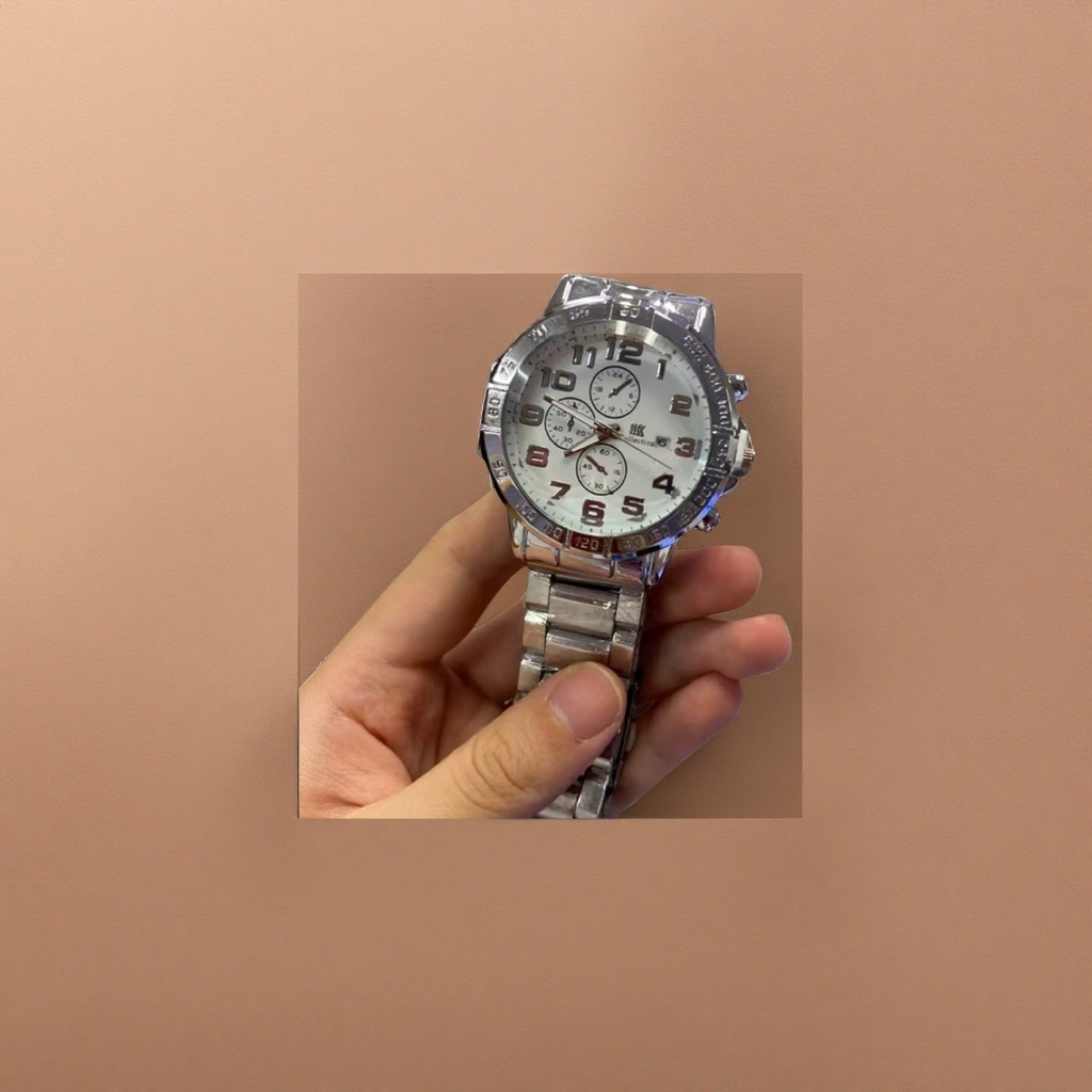 Silver metal strap men's quartz watch, simple business waterproof