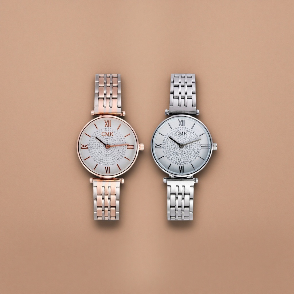 The rose gold and silver dual-color strap watch. The silver strap watch is fashionable and versatile, suitable for a light luxury lady details Picture
