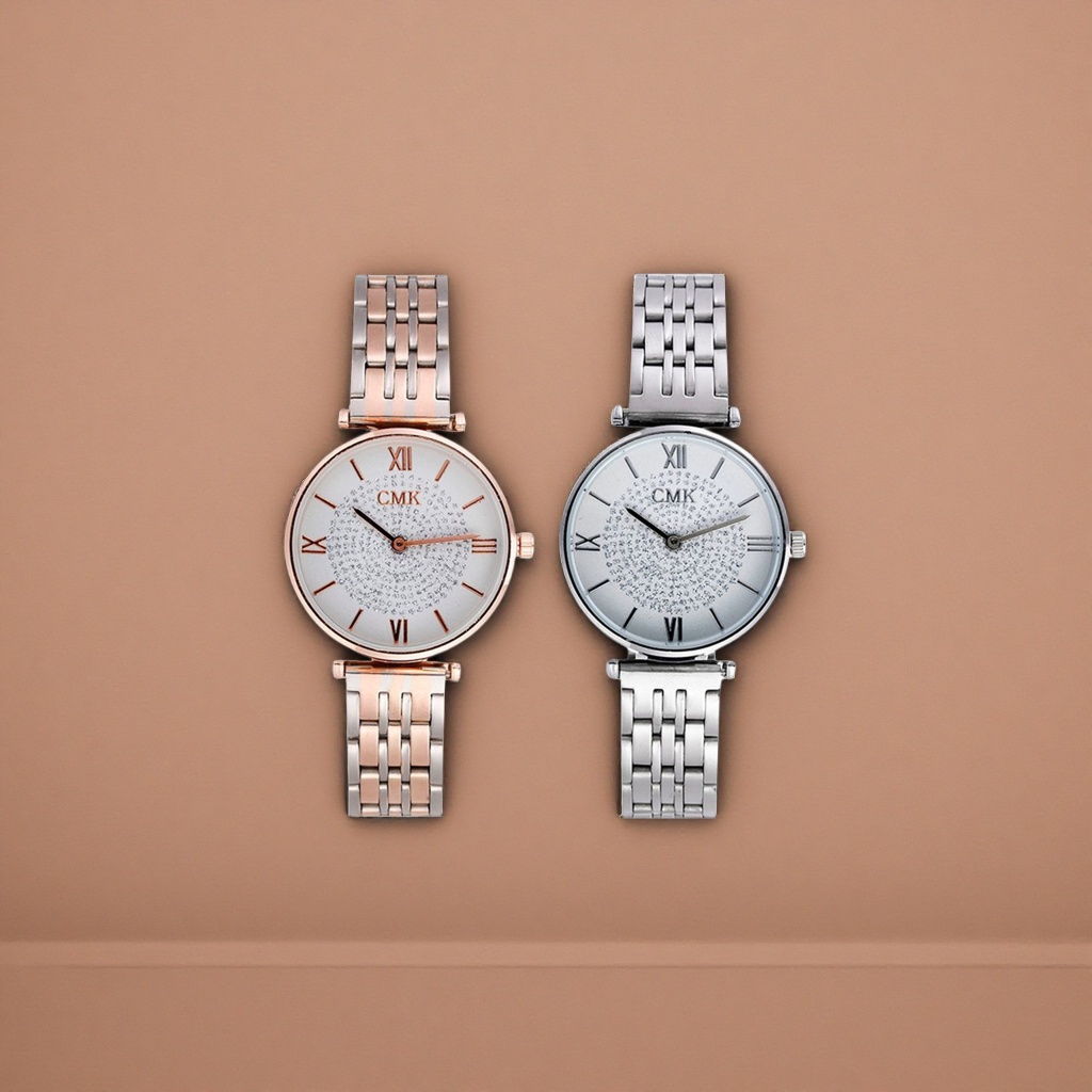 The rose gold and silver dual-color strap watch. The silver strap watch is fashionable and versatile, suitable for a light luxury lady Specification image