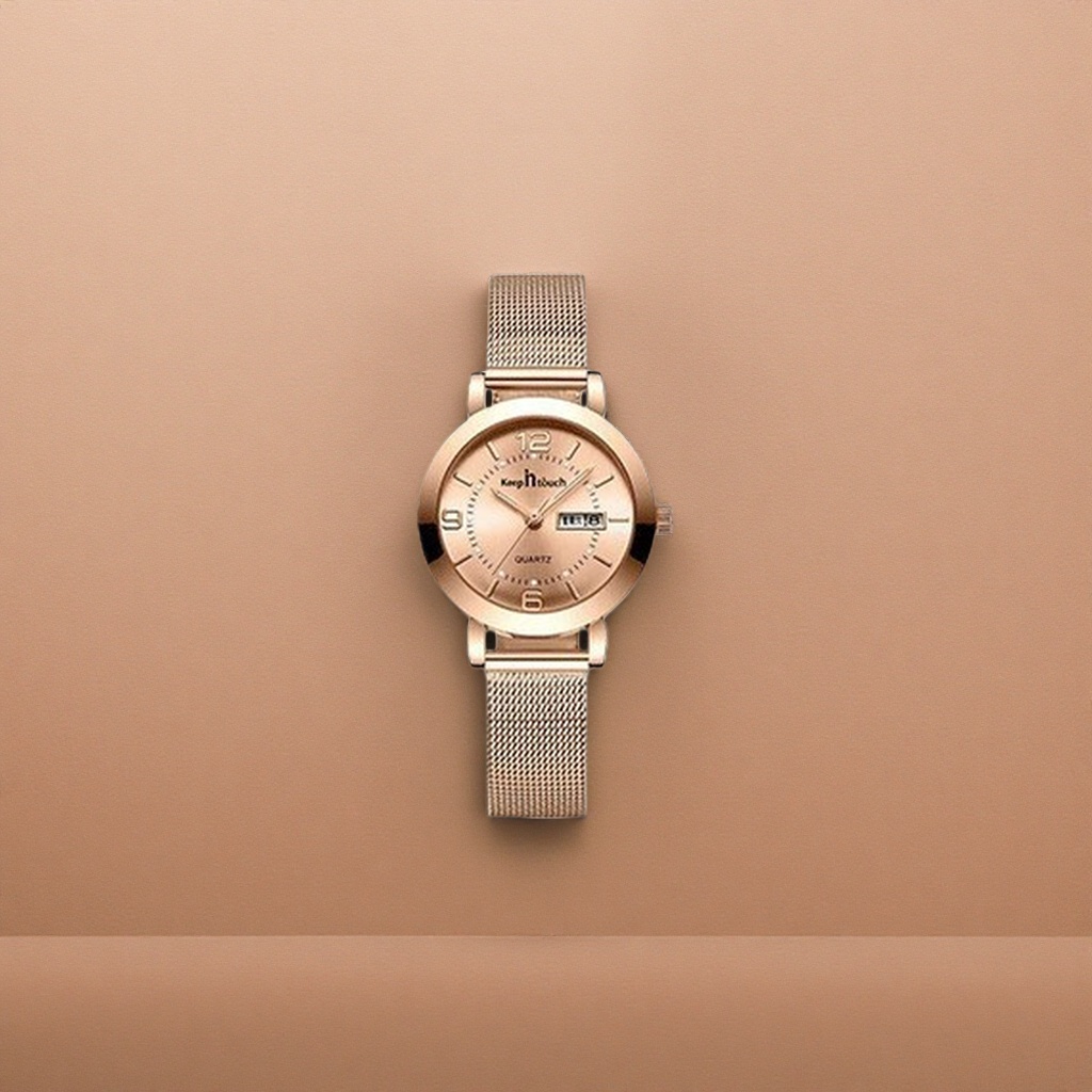 Rose gold women's simple and fashionable quartz watch 38mm waterproof light luxury wristwatch