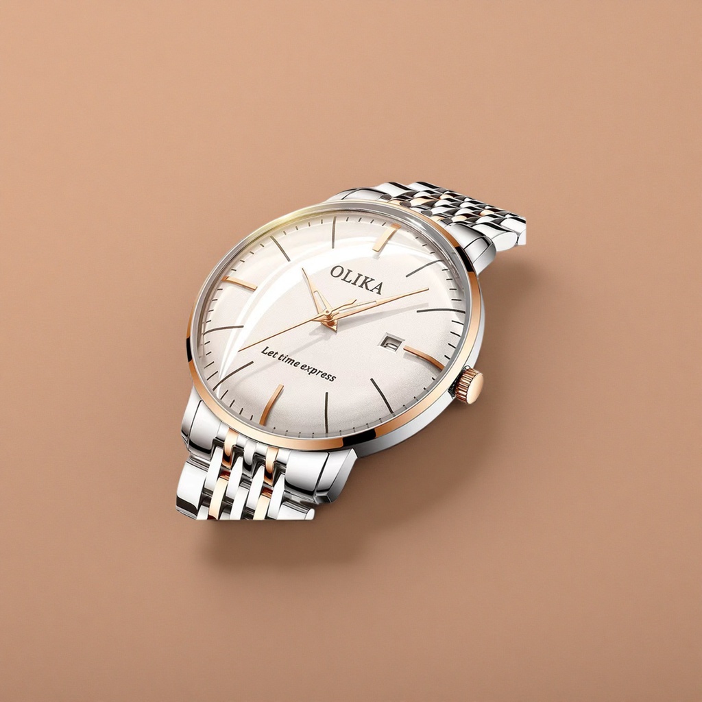 Серебристые розовые золотые часы с часами Specification image