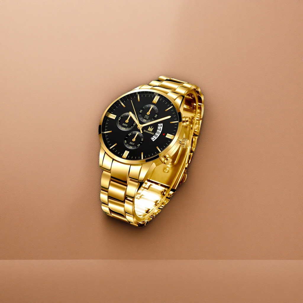 The golden metal strap watch is fashionable, simple and suitable for both men and women in business and casual wear