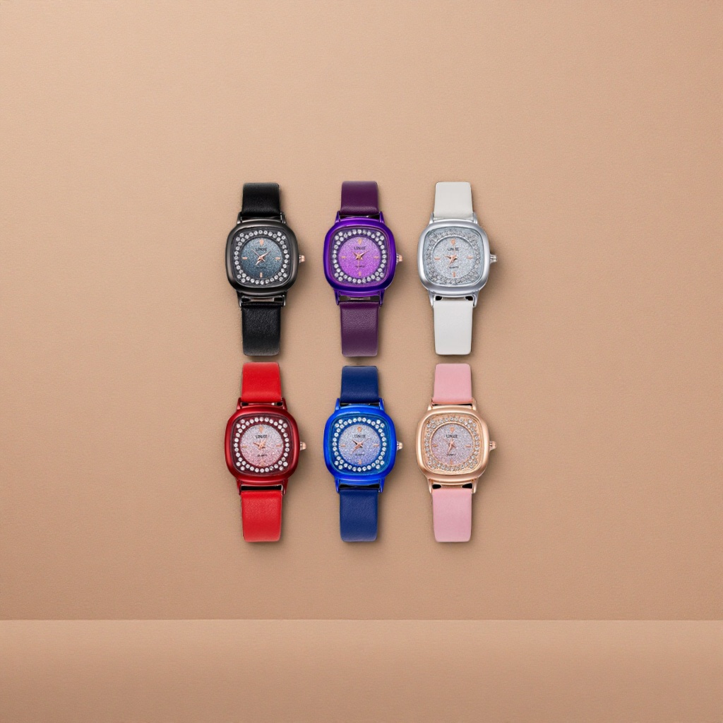 Six colorful diamond-encrusted ladies' watches are fashionable, versatile and light luxury timepieces