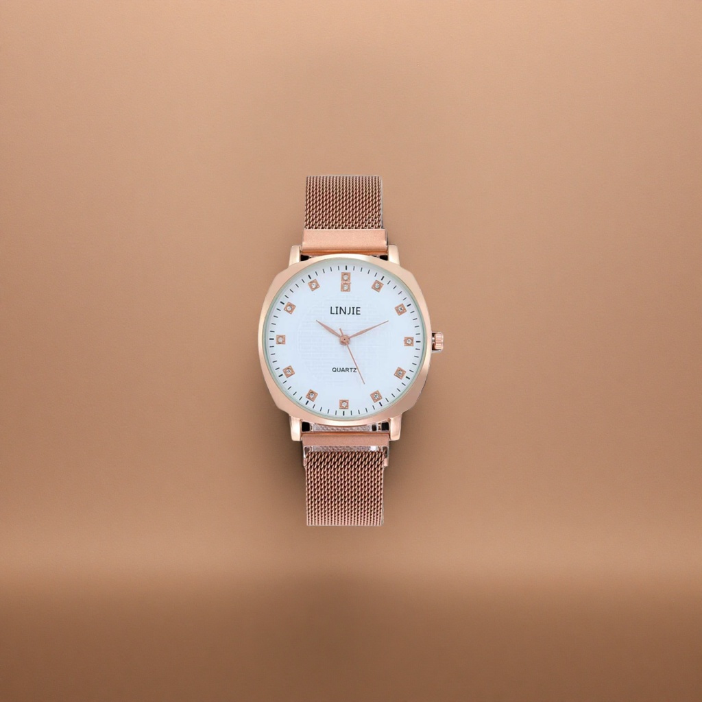 A simple and fashionable quartz watch with a rose gold strap for ladies Specification image