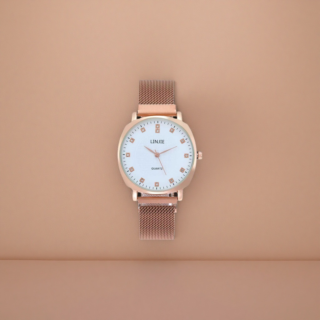 A simple and fashionable quartz watch with a rose gold strap for ladies details Picture