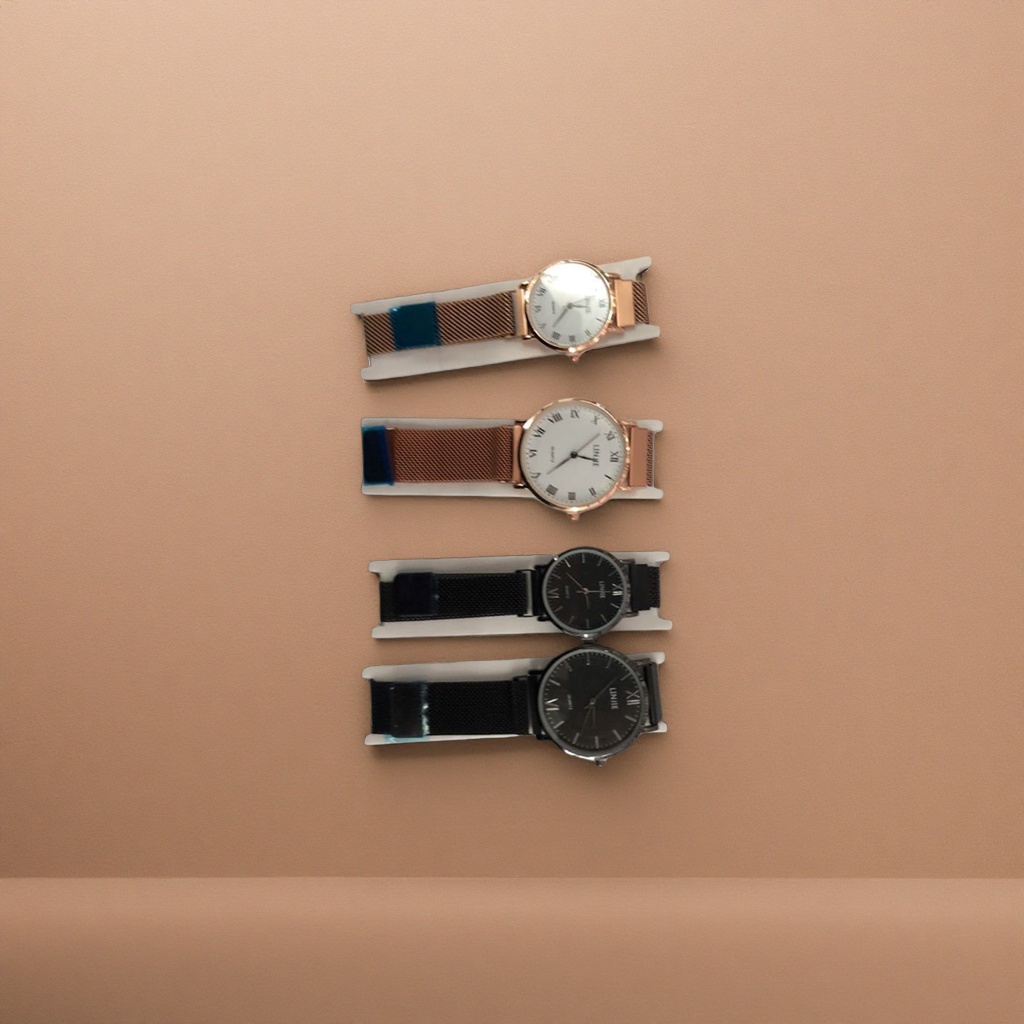 Four metal strap watches, unisex stainless steel wristwatches, fashionable, business and casual
