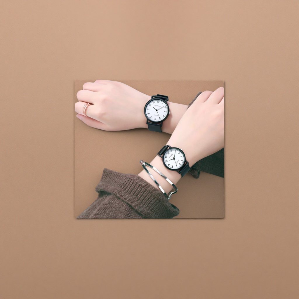 A quartz ladies' watch with a black strap and a white dial is simple, fashionable and suitable for business and casual use Application Scenario