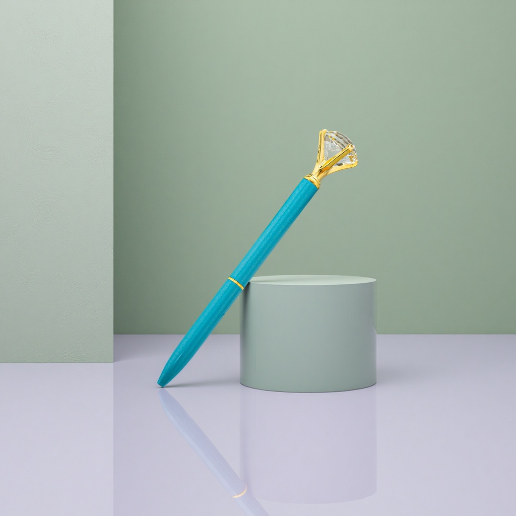 This blue pen body with a diamond top cover features smooth writing and a metallic texture, making it an exquisite office stationery item