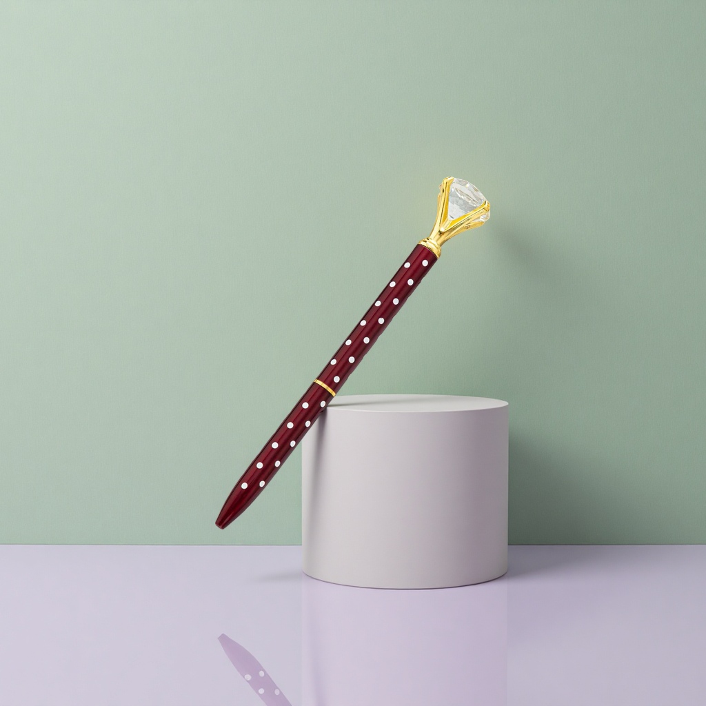 A wine red polka dot pen body with a golden diamond-encrusted cap Specification image